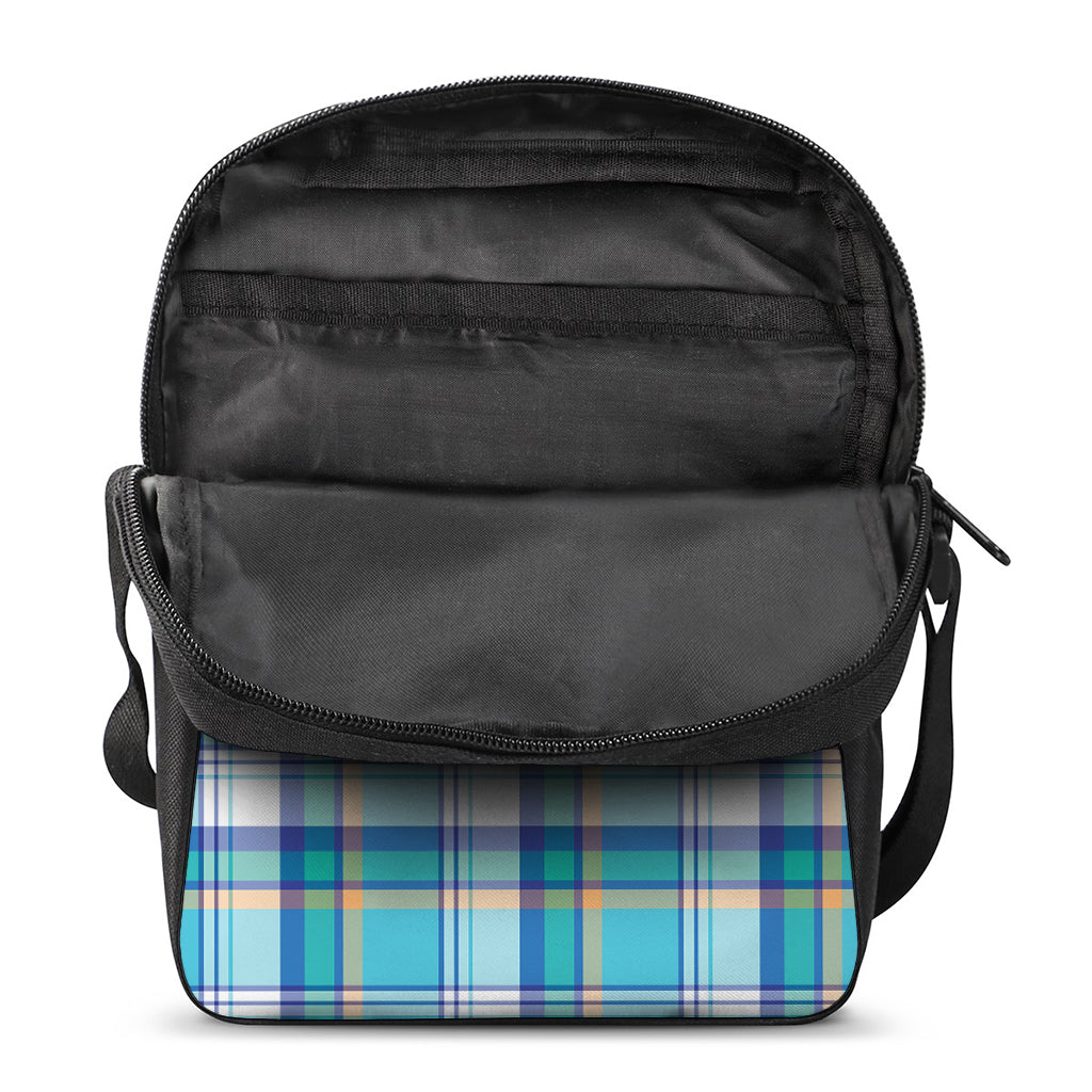 Blue Madras Pattern Print Rectangular Crossbody Bag