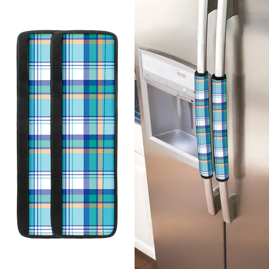 Blue Madras Pattern Print Refrigerator Handle Covers