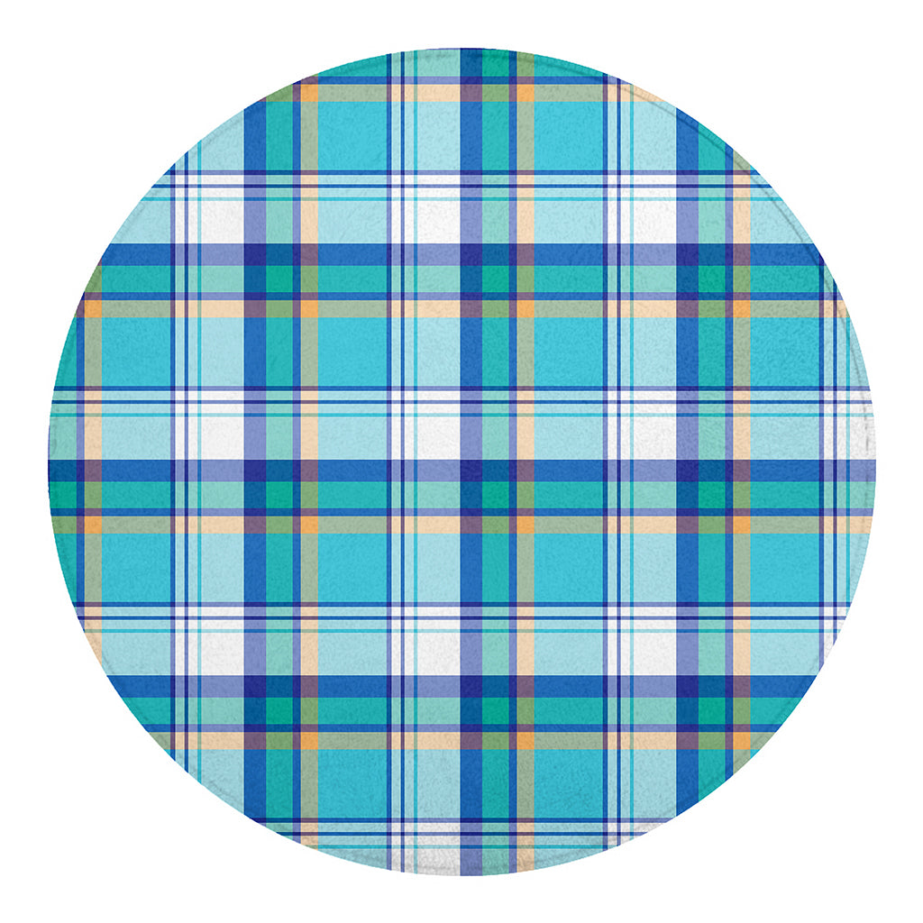 Blue Madras Pattern Print Round Blanket