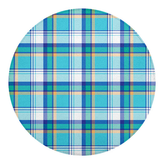 Blue Madras Pattern Print Round Blanket