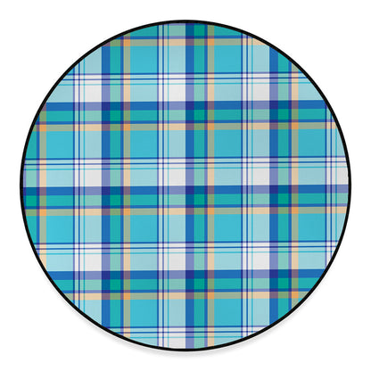 Blue Madras Pattern Print Round Floor Mat