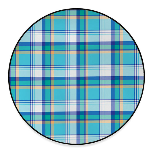 Blue Madras Pattern Print Round Floor Mat