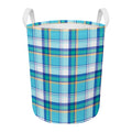 Blue Madras Pattern Print Round Laundry Basket