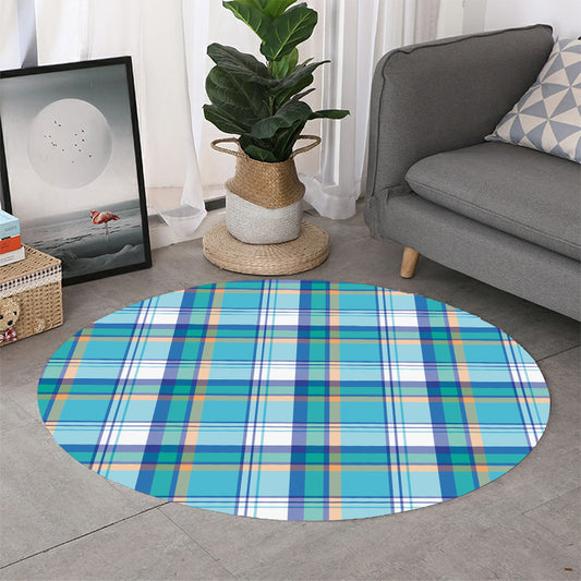 Blue Madras Pattern Print Round Rug