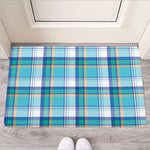 Blue Madras Pattern Print Rubber Doormat