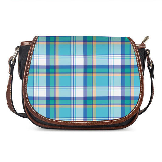 Blue Madras Pattern Print Saddle Bag