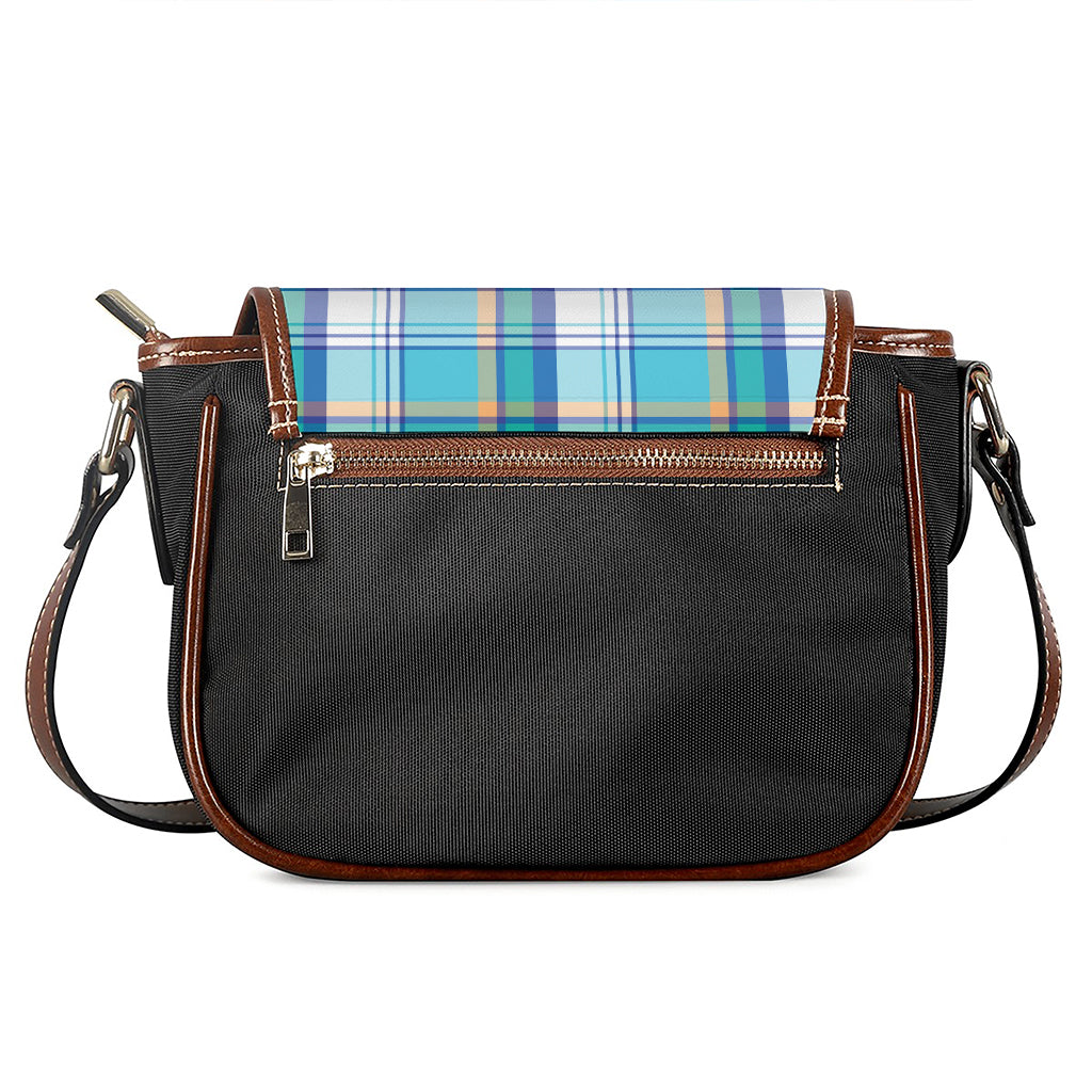 Blue Madras Pattern Print Saddle Bag