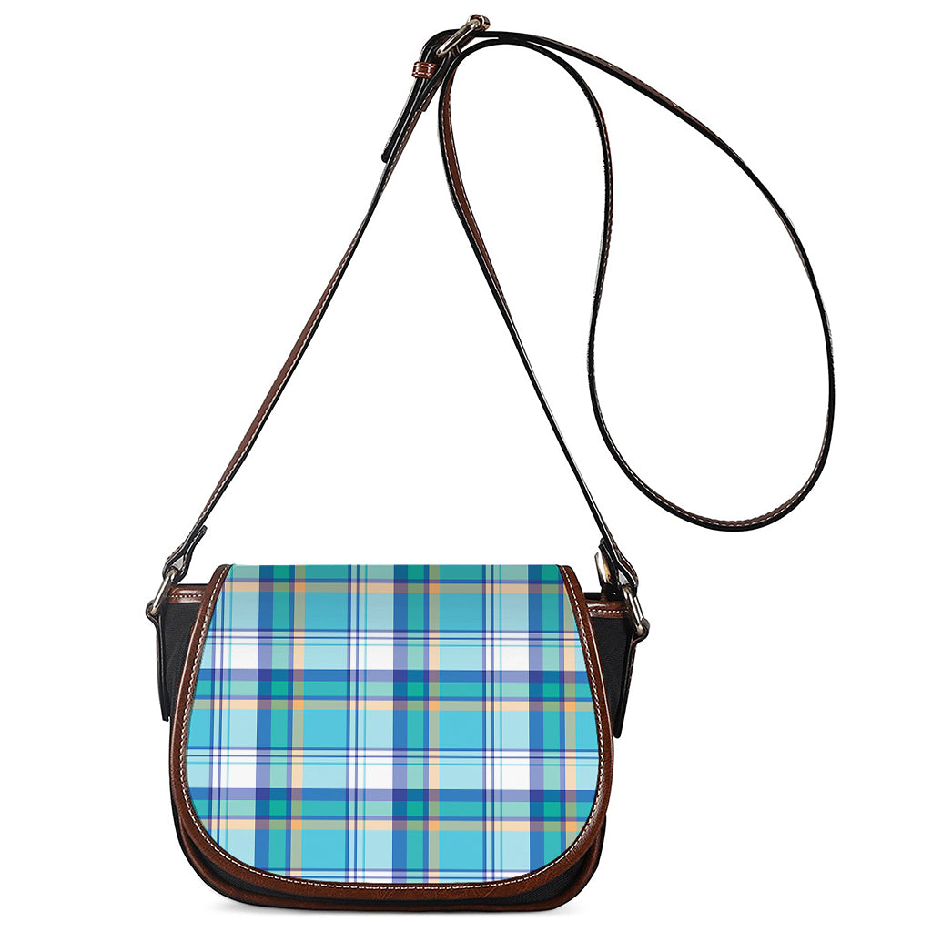 Blue Madras Pattern Print Saddle Bag