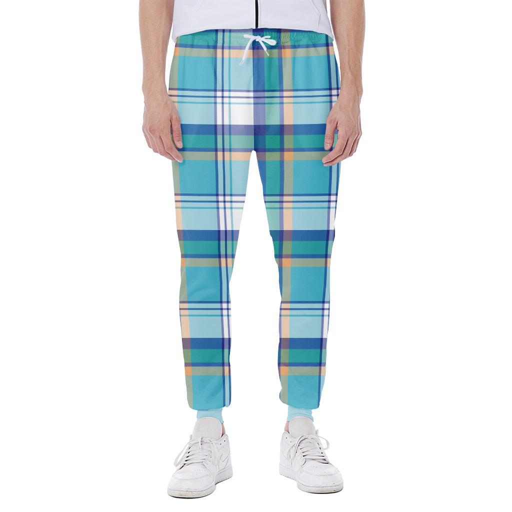 Blue Madras Pattern Print Scuba Joggers