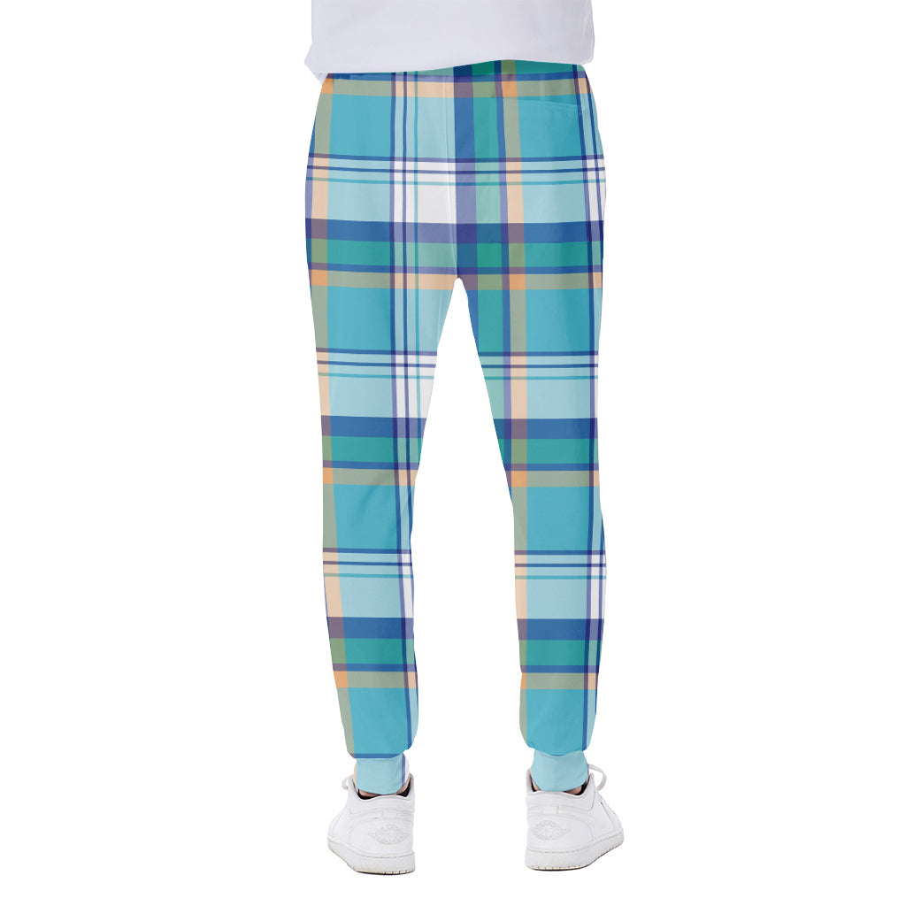 Blue Madras Pattern Print Scuba Joggers