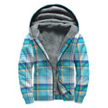 Blue Madras Pattern Print Sherpa Lined Zip Up Hoodie