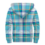 Blue Madras Pattern Print Sherpa Lined Zip Up Hoodie