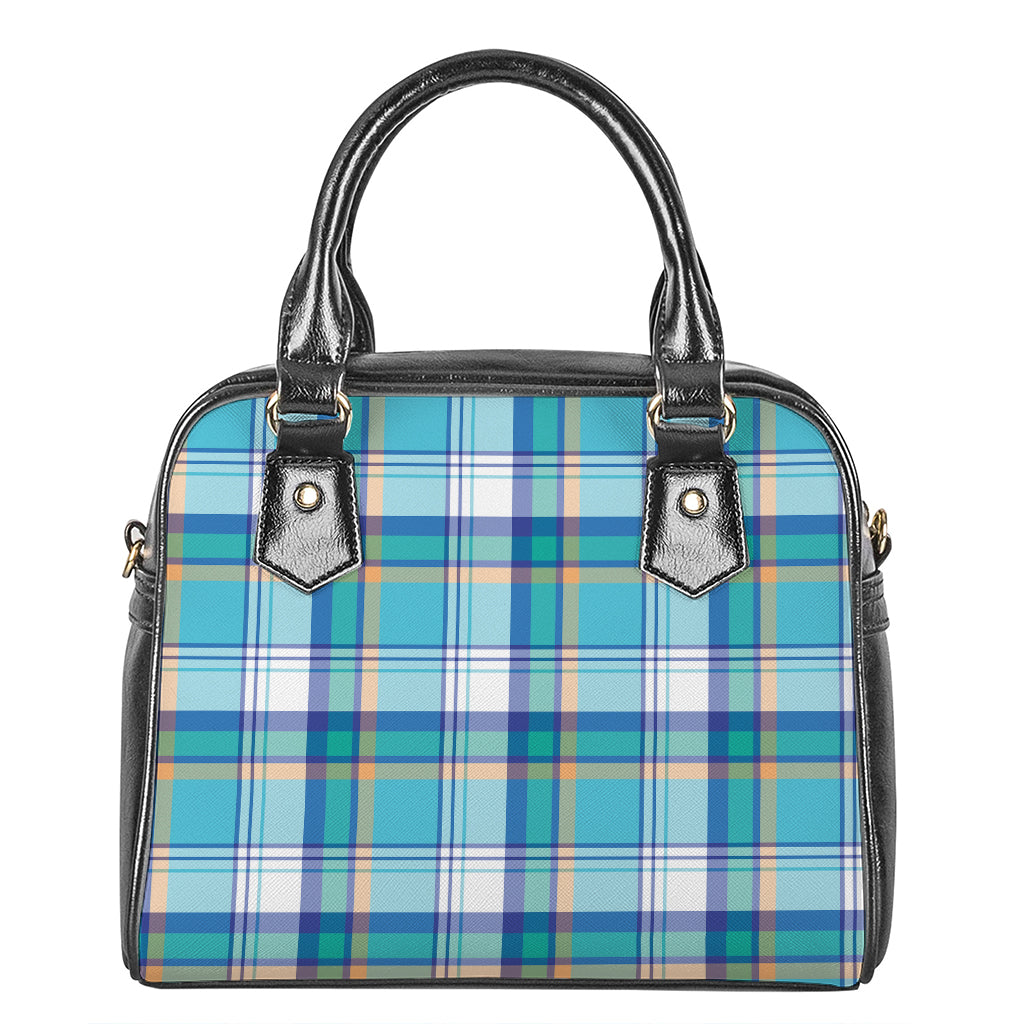 Blue Madras Pattern Print Shoulder Handbag