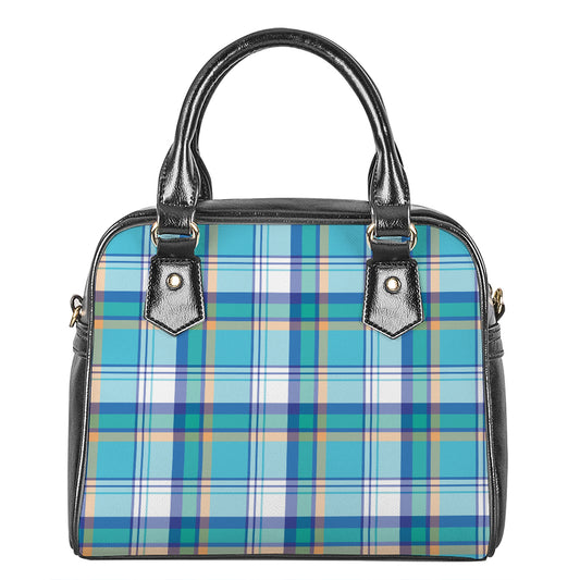 Blue Madras Pattern Print Shoulder Handbag