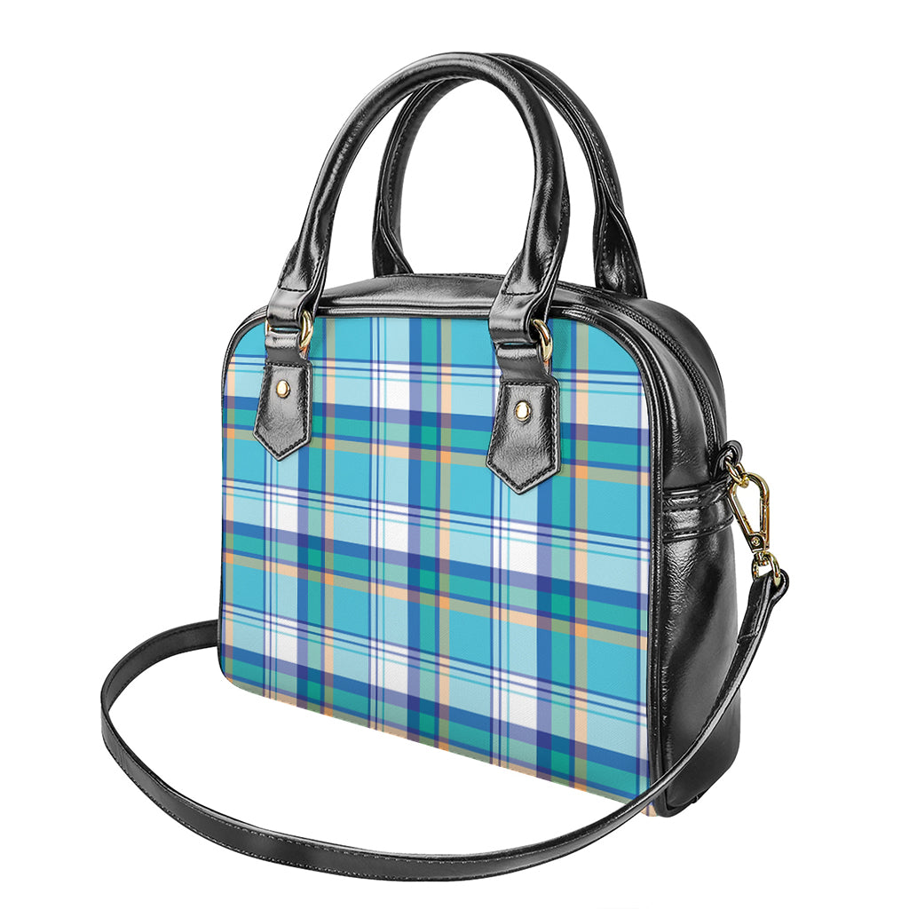 Blue Madras Pattern Print Shoulder Handbag