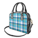 Blue Madras Pattern Print Shoulder Handbag