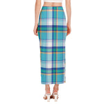 Blue Madras Pattern Print Side Slit Maxi Skirt