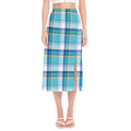 Blue Madras Pattern Print Side Slit Midi Skirt