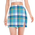 Blue Madras Pattern Print Side Slit Mini Skirt