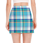 Blue Madras Pattern Print Side Slit Mini Skirt