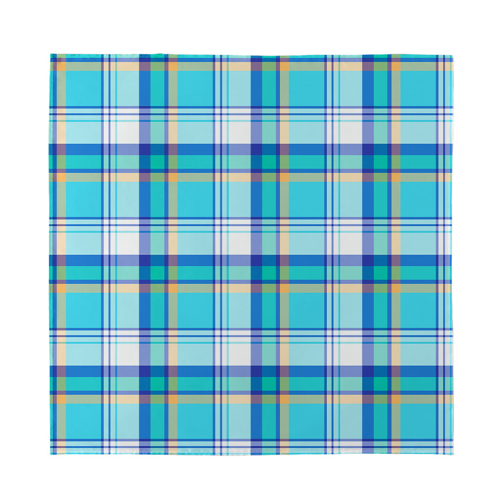 Blue Madras Pattern Print Silk Bandana