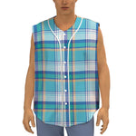 Blue Madras Pattern Print Sleeveless Baseball Jersey