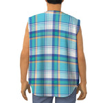 Blue Madras Pattern Print Sleeveless Baseball Jersey
