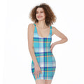 Blue Madras Pattern Print Sleeveless Bodycon Dress
