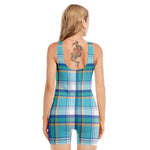 Blue Madras Pattern Print Sleeveless One Piece Swimsuit