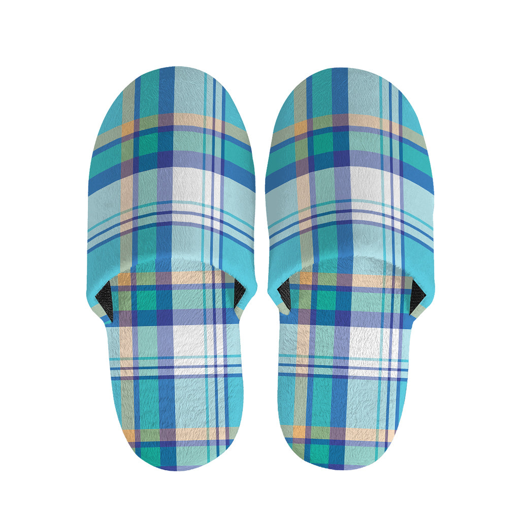 Blue Madras Pattern Print Slippers