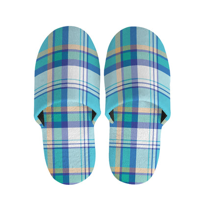 Blue Madras Pattern Print Slippers