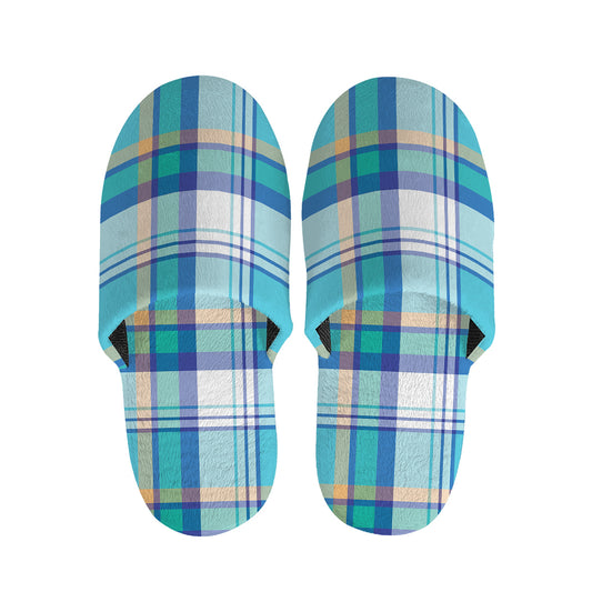 Blue Madras Pattern Print Slippers