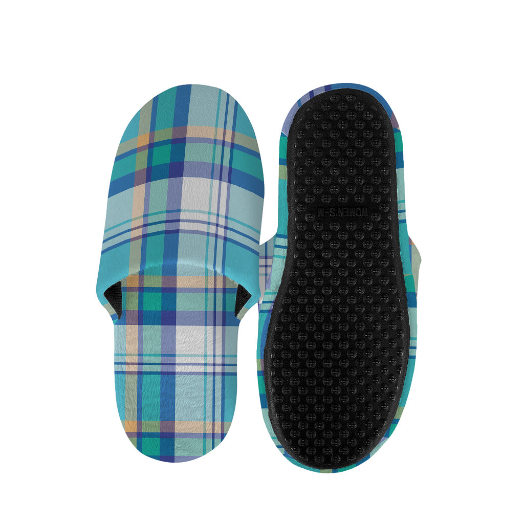 Blue Madras Pattern Print Slippers