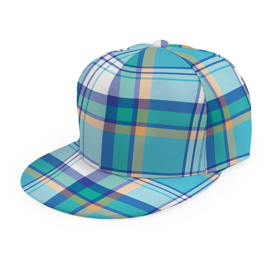 Blue Madras Pattern Print Snapback Cap