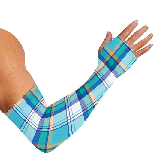 Blue Madras Pattern Print Sun Protection Arm Sleeves