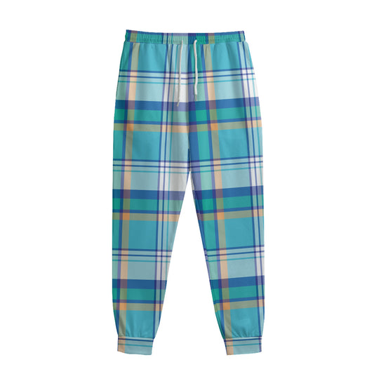 Blue Madras Pattern Print Sweatpants