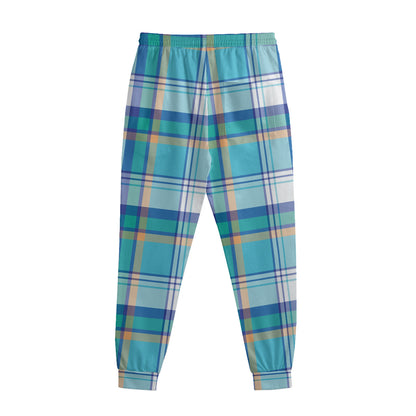 Blue Madras Pattern Print Sweatpants
