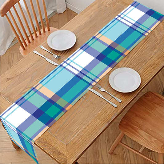 Blue Madras Pattern Print Table Runner