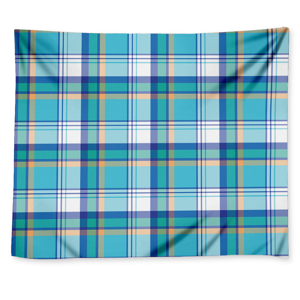 Blue Madras Pattern Print Tapestry