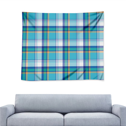 Blue Madras Pattern Print Tapestry