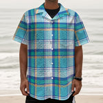 Blue Madras Pattern Print Textured Short Sleeve Shirt
