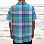 Blue Madras Pattern Print Textured Short Sleeve Shirt