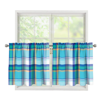Blue Madras Pattern Print Tier Curtains