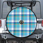 Blue Madras Pattern Print Tire Cover With Camera Hole