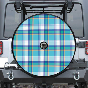 Blue Madras Pattern Print Tire Cover With Camera Hole