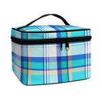 Blue Madras Pattern Print Travel Makeup Bag