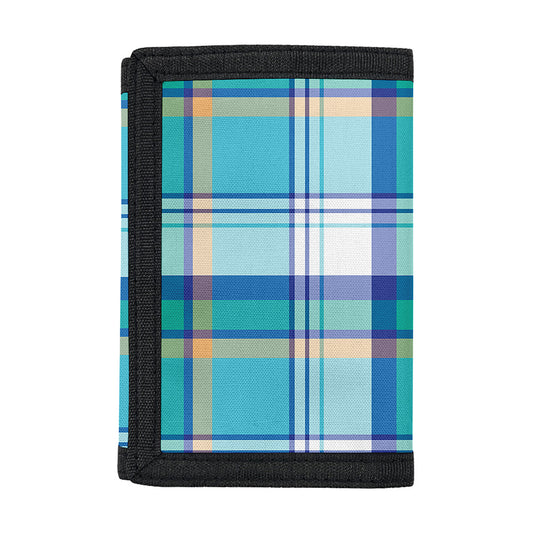 Blue Madras Pattern Print Trifold Wallet