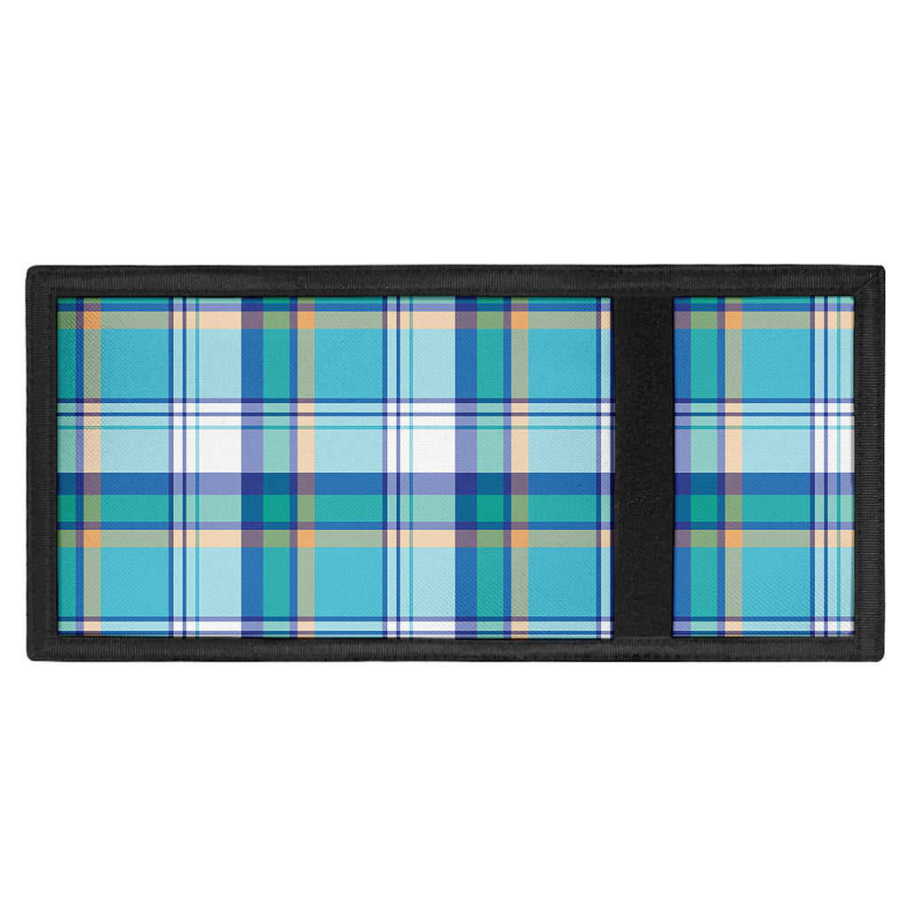 Blue Madras Pattern Print Trifold Wallet