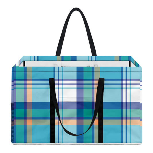 Blue Madras Pattern Print Utility Tote Bag