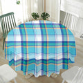 Blue Madras Pattern Print Waterproof Round Tablecloth